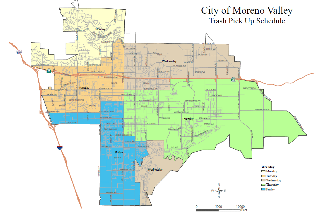 Trash collection day map. Click for printable version.